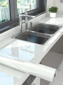 1卷PET厨房贴纸，现代大理石纹防水防油厨房墙贴，厨房贴纸，墙贴，乙烯基贴花，家居装饰，春季装饰品，让您的家焕然一新，节日装饰贴纸礼物生日毕业 - 淺灰色 - 查看 2