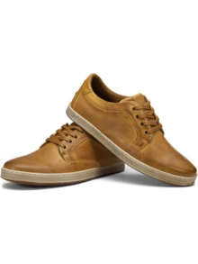SHOESMALL Men's Leather Fashion Sneakers Retro Casual Shoes Breathable Dress Sneakers - màu nâu - Xem 6