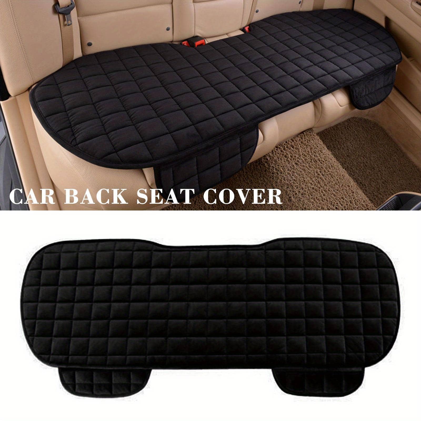 1Pc Rear Car Seat Mat, Universal Rear Back Car Auto Cover Non-Slide Winter Pad, Back Seat Cover Flocking Cloth Covers Keep Warm Car Rear Seat Covers, Rear Seat Cover for Most 5-Seat Cars - Black - View 1