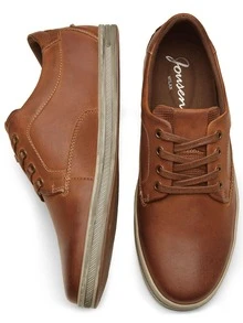 SHOESMALL Men's Leather Fashion Sneakers Retro Casual Shoes Breathable Dress Sneakers - 紅色 - 查看 6