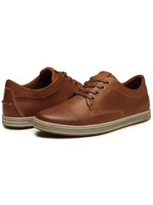 SHOESMALL Men's Leather Fashion Sneakers Retro Casual Shoes Breathable Dress Sneakers - 紅色 - 查看 4