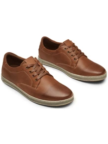 SHOESMALL Men's Leather Fashion Sneakers Retro Casual Shoes Breathable Dress Sneakers - 紅色 - 查看 5