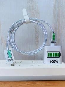 Bộ 5 nắp đậy đầu sạc & Bộ bảo vệ cáp dữ liệu xoắn ốc bằng laser 1,4m Tương thích với iPhone - Trong sáng - Xem 1