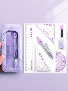 不銹鋼圓規量角器套裝,包括圓規,尺和量角器 - 紫色 - 查看 3