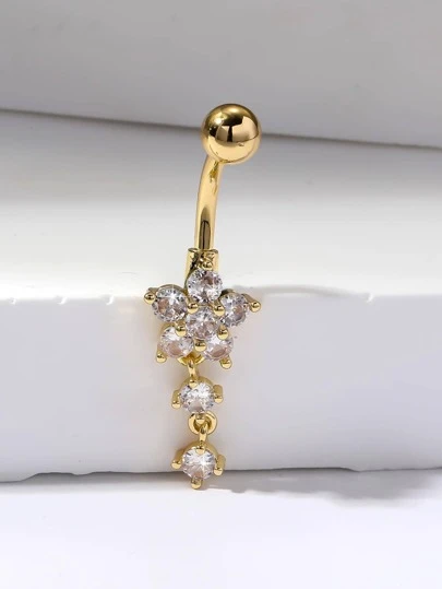 Rhinestone Flower Decor Navel Belly Ring Valentines