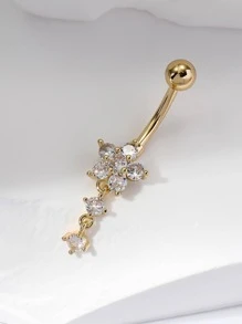 Rhinestone Flower Decor Navel Belly Ring Valentines