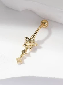 Rhinestone Flower Decor Navel Belly Ring Valentines