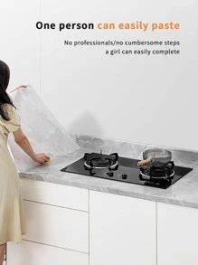 1roll PET Kitchen Sticker, Modern Marble Pattern Waterproof Oil Proof Kitchen Wall Decal For Kitchen - Yellow - View 9