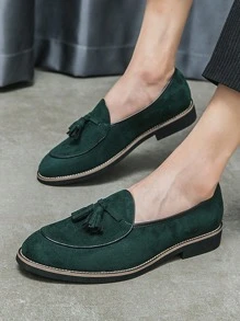 商業正裝樂福鞋適用於男士仿麂皮流蘇裝飾一腳蹬男士正裝鞋 - 綠色 - 查看 3