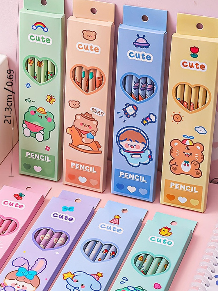 6 piezas con estampado de dibujos animados lápiz - Multicolor - Añade 4