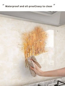 1roll PET Kitchen Sticker, Modern Marble Pattern Waterproof Oil Proof Kitchen Wall Decal For Kitchen - Yellow - View 6