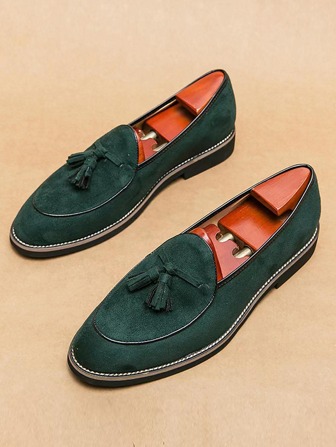 Business Dress Loafers For Men, Faux Suede Tassel Decor Slip-on Dress Shoes