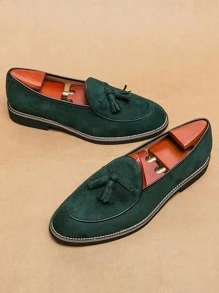 商業正裝樂福鞋適用於男士仿麂皮流蘇裝飾一腳蹬男士正裝鞋 - 綠色 - 查看 2