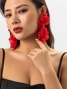 1 Cặp bông tai hoa vải thanh lịch và thời trang, Phụ kiện phong cách sàn diễn quyến rũ, Quà tặng cho tiệc lễ hội (Tặng kèm nút tai màu trắng hoặc nút tai trong suốt để tránh bông tai đâm thủng túi đựng, Sản phẩm thực tế có thể khác nhau) Ngày lễ tình nhân - Đỏ - Xem 2