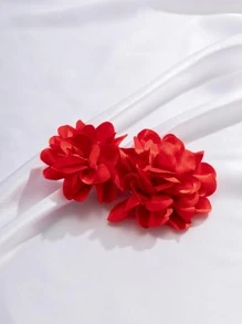 1 Cặp bông tai hoa vải thanh lịch và thời trang, Phụ kiện phong cách sàn diễn quyến rũ, Quà tặng cho tiệc lễ hội (Tặng kèm nút tai màu trắng hoặc nút tai trong suốt để tránh bông tai đâm thủng túi đựng, Sản phẩm thực tế có thể khác nhau) Ngày lễ tình nhân - Đỏ - Xem 5
