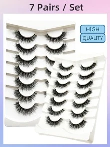 Asiteo 7对15毫米超蓬松自然仿貂毛假睫毛，交叉式精致浓密全条假睫毛 - 黑色 - 查看 2