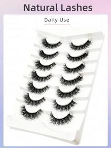 Asiteo 7对15毫米超蓬松自然仿貂毛假睫毛，交叉式精致浓密全条假睫毛 - 黑色 - 查看 6