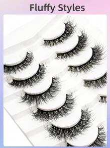 Asiteo 7对15毫米超蓬松自然仿貂毛假睫毛，交叉式精致浓密全条假睫毛 - 黑色 - 查看 8