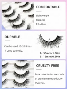 Asiteo 7对15毫米超蓬松自然仿貂毛假睫毛，交叉式精致浓密全条假睫毛 - 黑色 - 查看 5