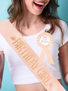 2 chiếc Sash đồ họa khẩu hiệu & Bộ huy hiệu - Hồng - Xem 1