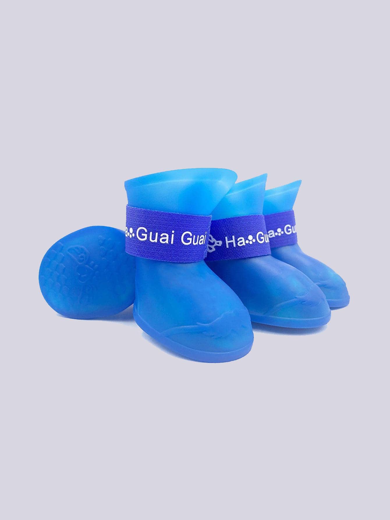 1set/4pcs Pet Silicone Rain Shoes Soft Bottom Foot Covers Anti-dirt Anti-slip Waterproof Dog Shoes For Small Dogs And Cats Within 25 Pounds - Blue - View 4