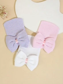 3pcs/Set Newborn Baby Hats, Striped Pattern With Bow Decor Cute Knitted Caps, Soft & Comfortable, Suitable For 0-3 Months Baby Boys And Girls - Multicolor - View 2