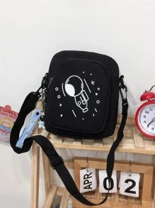 男士肩袋斜背包斜挎包側背包正方形包，假期旅行必備，適用於學生校園背包、暑期禮品、男友禮物、大學生背包、父親節禮物、爸爸畢業禮物、返校書包、多功能宿舍大學 - 黑色 - 查看 3