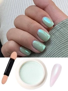 极光全息固体指甲粉、铬闪粉、彩色美甲颜料（含刷子）、镜面效果指甲粉、DIY美甲饰品、美甲宝石、美甲用品 - 綠色 - 查看 2