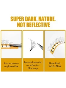 Extensiones de pestañas prefabricadas de tallo corto, 12 filas, color negro mate, hechas a mano, volumen ruso listo, 11mm - Blanco y Negro - Ver 4