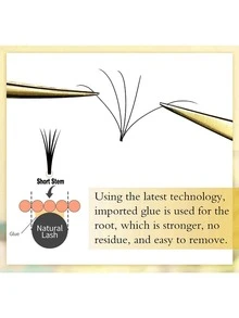 Extensiones de pestañas prefabricadas de tallo corto, 12 filas, color negro mate, hechas a mano, volumen ruso listo, 11mm - Blanco y Negro - Ver 3