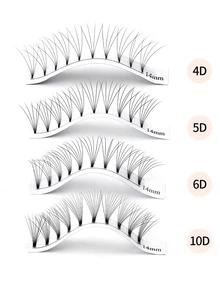 Extensiones de pestañas prefabricadas de tallo corto, 12 filas, color negro mate, hechas a mano, volumen ruso listo, 11mm - Blanco y Negro - Ver 2