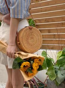 Mini Minimalist Straw Bag Snap Button Vacation - Khaki - View 7