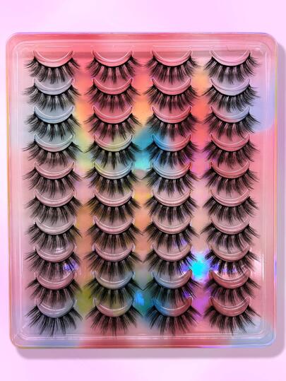 False Eyelashes, 20 Pairs Natural Looking Curled Faux Mink Strip False Eyelashes Fake Eyelashes Makeup Eyelashes Cat Eye Lashes For Stage Festival Strip Lashes, Lashes, Eyelashes, Fake Lashes