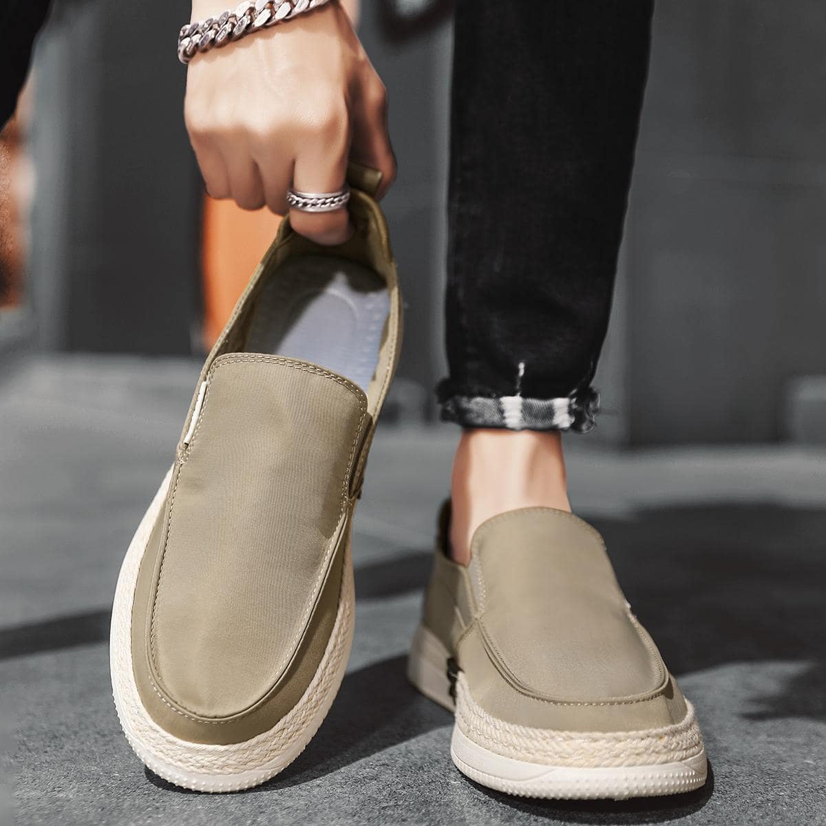 Giày Sneaker Thể Thao Cho Nam, Giày Sneaker Slip On Tối Giản - Màu Khaki - Xem 1