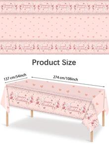 1pc Balloon & Slogan Graphic Disposable Table Cover, Modern PE Disposable Tablecloth For Party - Pink - View 2