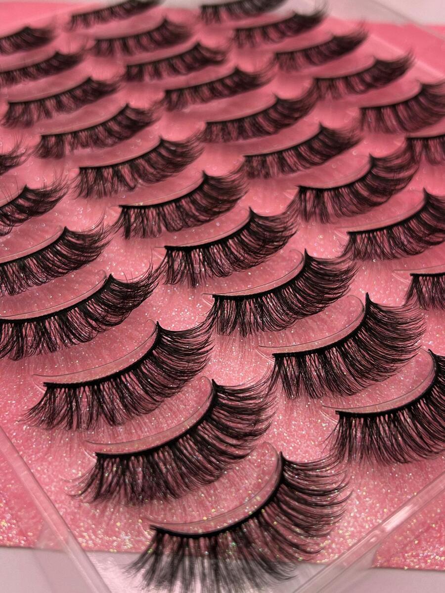 20 pares de pestañas postizas de visón falso, pestañas postizas falsas, pestañas naturales de ojo de gato 3D con rizado dramático para festival y aparición en el escenario - Negro - Ver 1