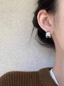 1 đôi bông tai dạng vòng kết cấu thời trang cho phụ nữ để trang trí hàng ngày - Bạc - Xem 1