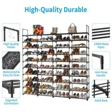 10 Tiers Shoe Rack Storage Organizer Shoe Shelf Organizer for Entryway Holds 80 Pairs Shoe, Stackable Shoe Cabinet Shoe Rack - Black - View 10