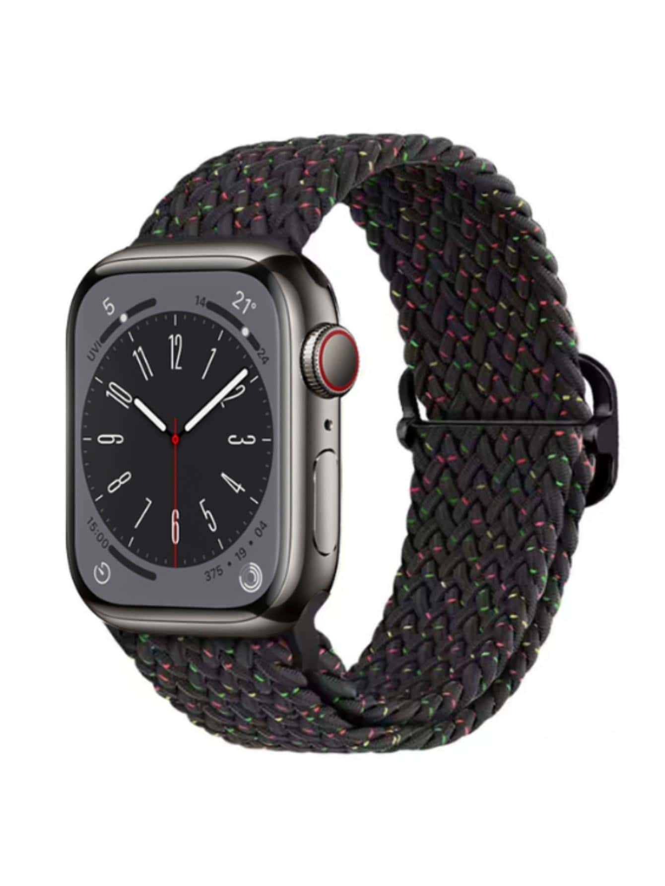 1入組黑色編織細節休閒織物錶帶38/40/41/42/44/45/49mm,適用於Apple Watch4/5/6/7/8/SE/Ultra - 彩色 - 查看 1