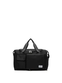 字母貼飾旅行包雙把手運動 - 黑色 - 查看 3