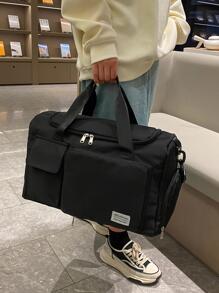 字母貼飾旅行包雙把手運動 - 黑色 - 查看 1