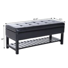 Leather Storage Ottoman Bench Black Foot Stool Shoe Rack Furniture Three Person - 黑色 - 查看 3
