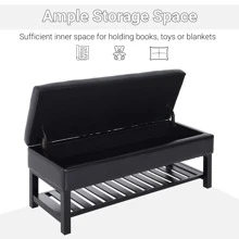 Leather Storage Ottoman Bench Black Foot Stool Shoe Rack Furniture Three Person - 黑色 - 查看 4