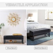 Leather Storage Ottoman Bench Black Foot Stool Shoe Rack Furniture Three Person - 黑色 - 查看 5