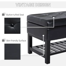Leather Storage Ottoman Bench Black Foot Stool Shoe Rack Furniture Three Person - 黑色 - 查看 6