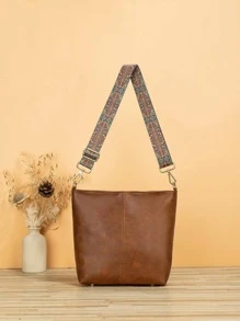 Túi đeo vai bằng da PU Dây đeo phong cách quốc gia dành cho nữ Ví giải trí Túi đeo chéo màu nâu cổ điển Túi xách giả da Túi xô da lấy cảm hứng từ cổ điển Hoàn hảo cho phong cách đeo chéo của phụ nữ - màu nâu - Xem 6