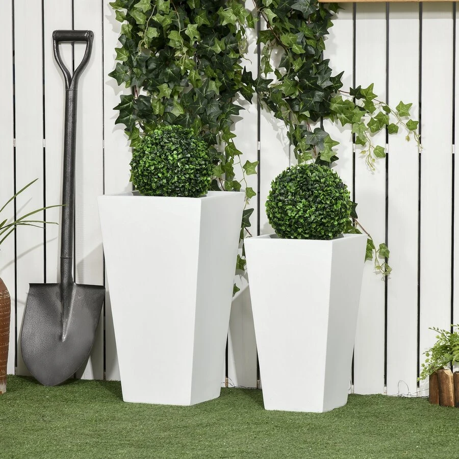 Outsunny 2-Pack MgO Flower Pots with Drainage Hole, Outdoor Planters - White - View 1