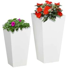 Outsunny 2-Pack MgO Flower Pots with Drainage Hole, Outdoor Planters - White - View 2