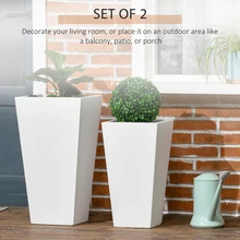 Outsunny 2-Pack MgO Flower Pots with Drainage Hole, Outdoor Planters - White - View 4