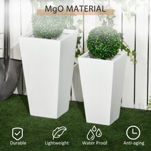 Outsunny 2-Pack MgO Flower Pots with Drainage Hole, Outdoor Planters - White - View 5
